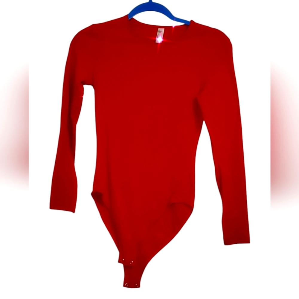 American apparel red long sleeve bodysuit size medium